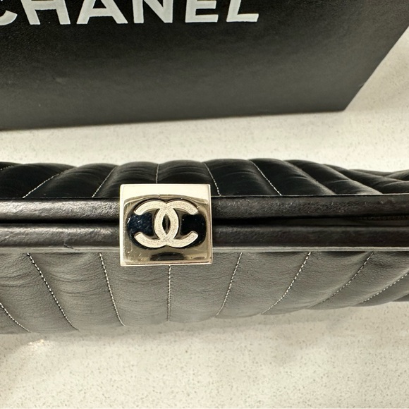 Authentic Chanel Vintage Quilted Leather Clutch – Black with Silver Hardware - Picture 1 of 8